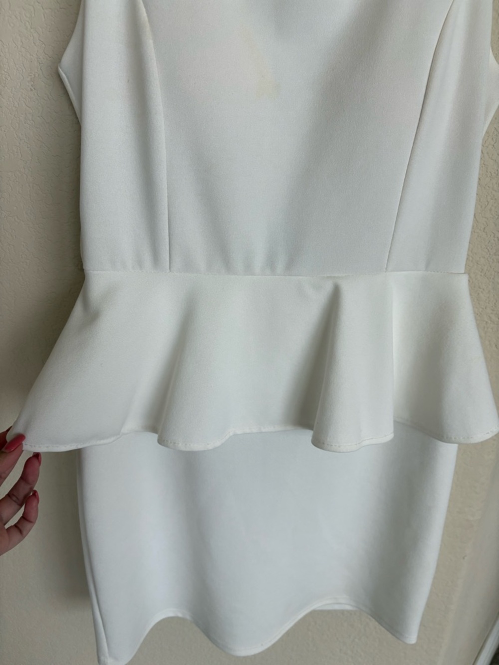 David's Bridal White Sleeveless Peplum Cocktail Dress - Picture 3 of 6